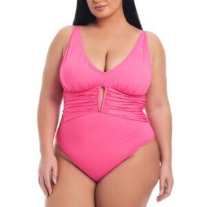 Bleu by Rod Beattie Plus Size Ruched One-Piece Swimsuit - Pink Bling